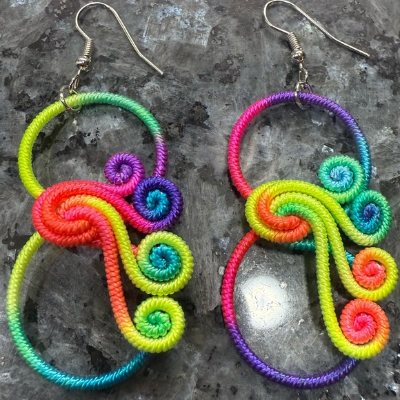 Jewelry - 2/$29 or 3/$39 NWOT Vibrant colorful rainbow Chinese knot earrings
